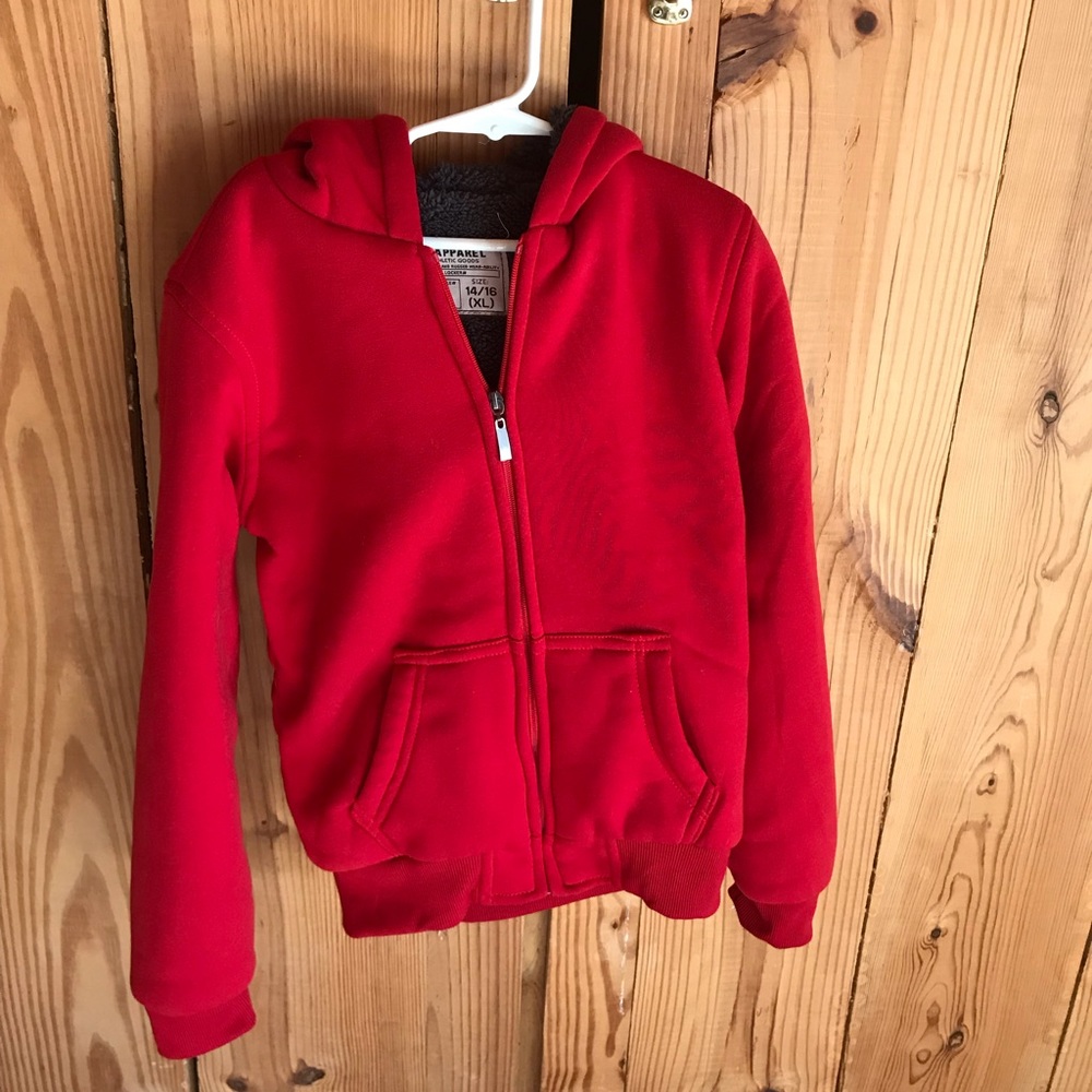 Red hoodie zipper warm girl jacket